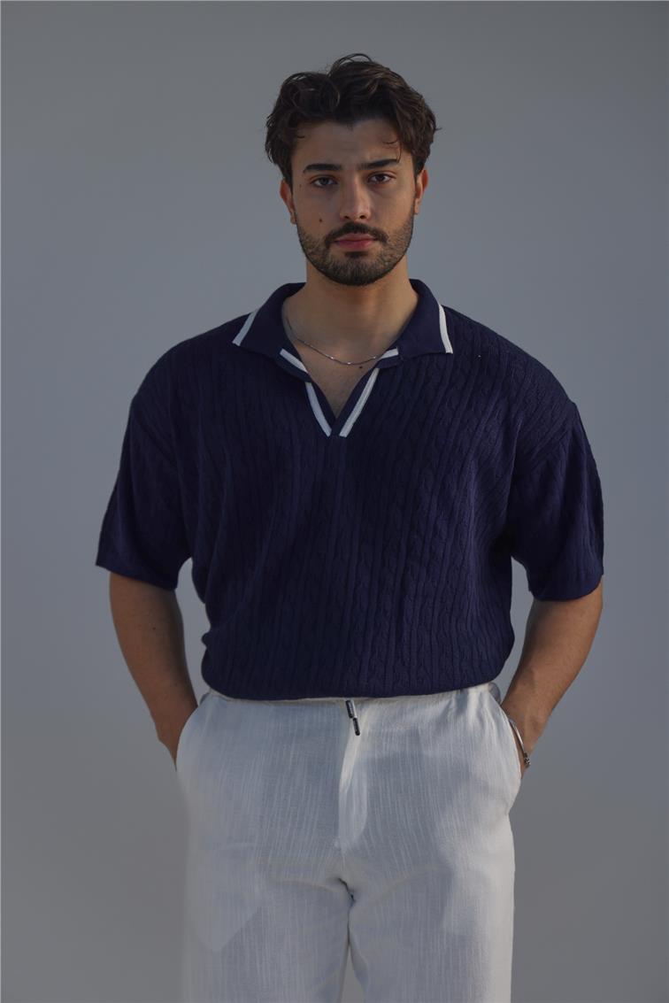 Structured Polo Oversize T-Shirt Lacivert