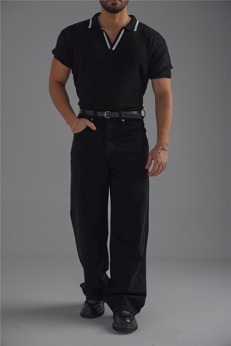 Structured Polo Oversize T-Shirt Siyah