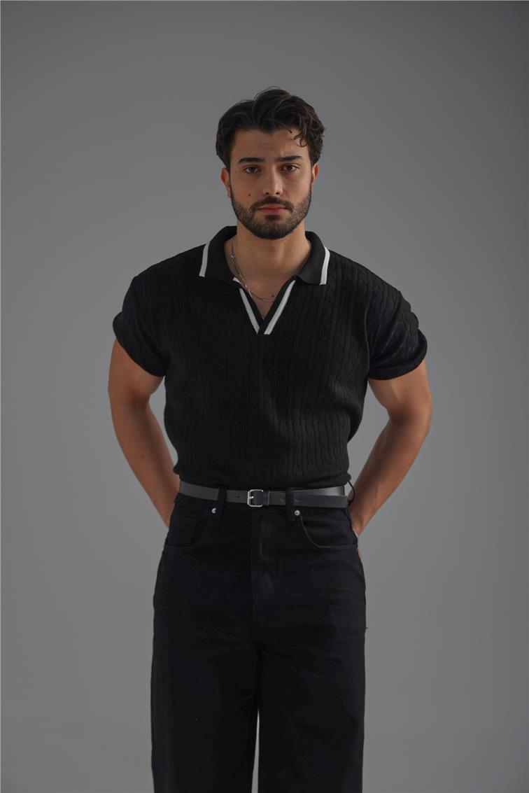 Structured Polo Oversize T-Shirt Siyah
