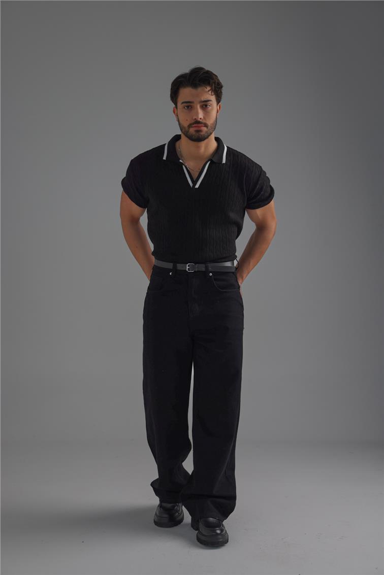 Structured Polo Oversize T-Shirt Siyah