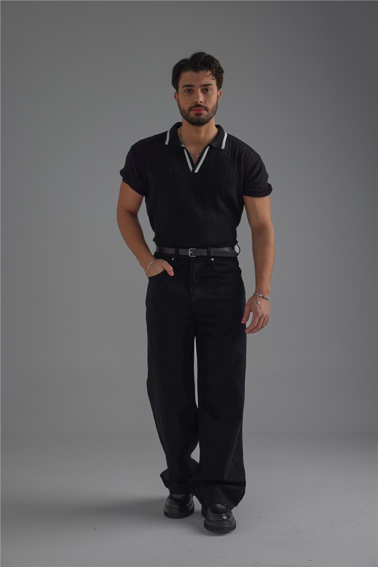 Structured Polo Oversize T-Shirt Siyah