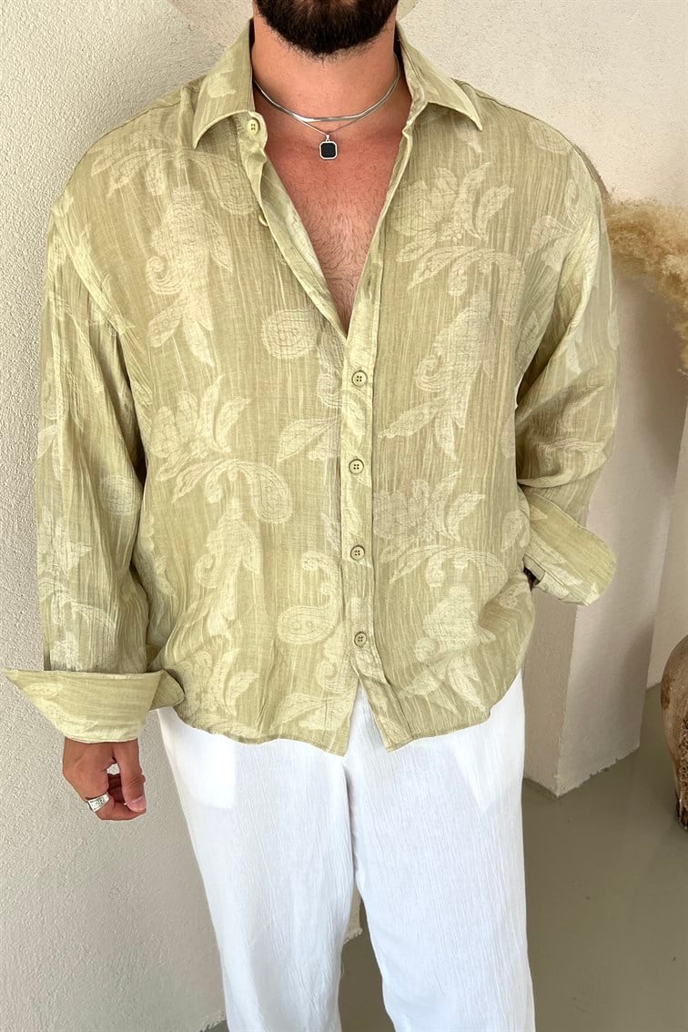 Tril Oversize Kendinden Nakışlı Gömlek Mint