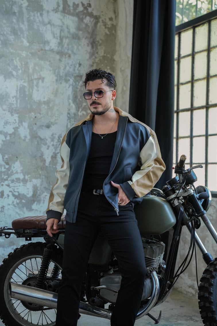 TriTone Bomber Deri Ceket Camel