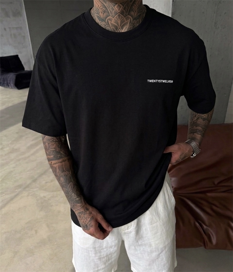 TWENTY5TWELVE Nakışlı Box Fix Tshirt Siyah