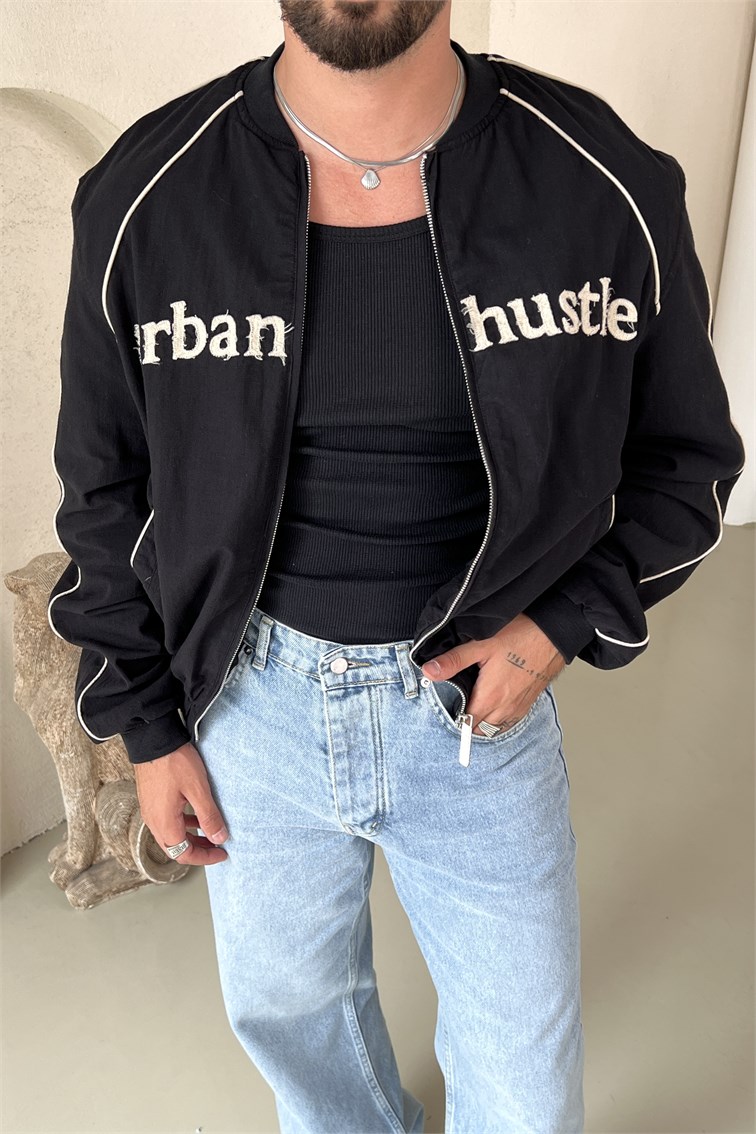Urban Hustle Nakış Detay Kolej Yaka Ceket Siyah