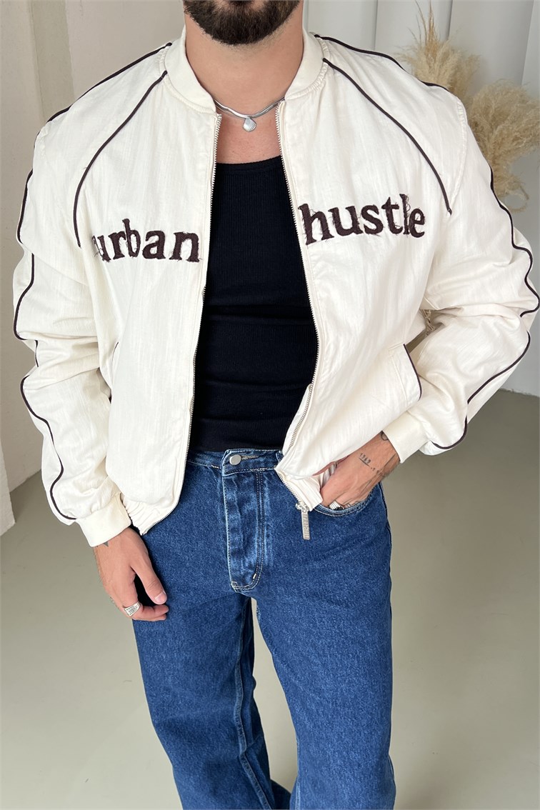 Urban Hustle Nakış Detay Kolej Yaka Ceket Krem
