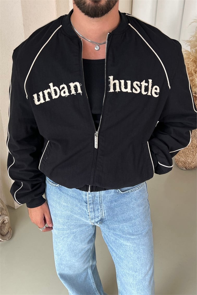 Urban Hustle Nakış Detay Kolej Yaka Ceket Siyah