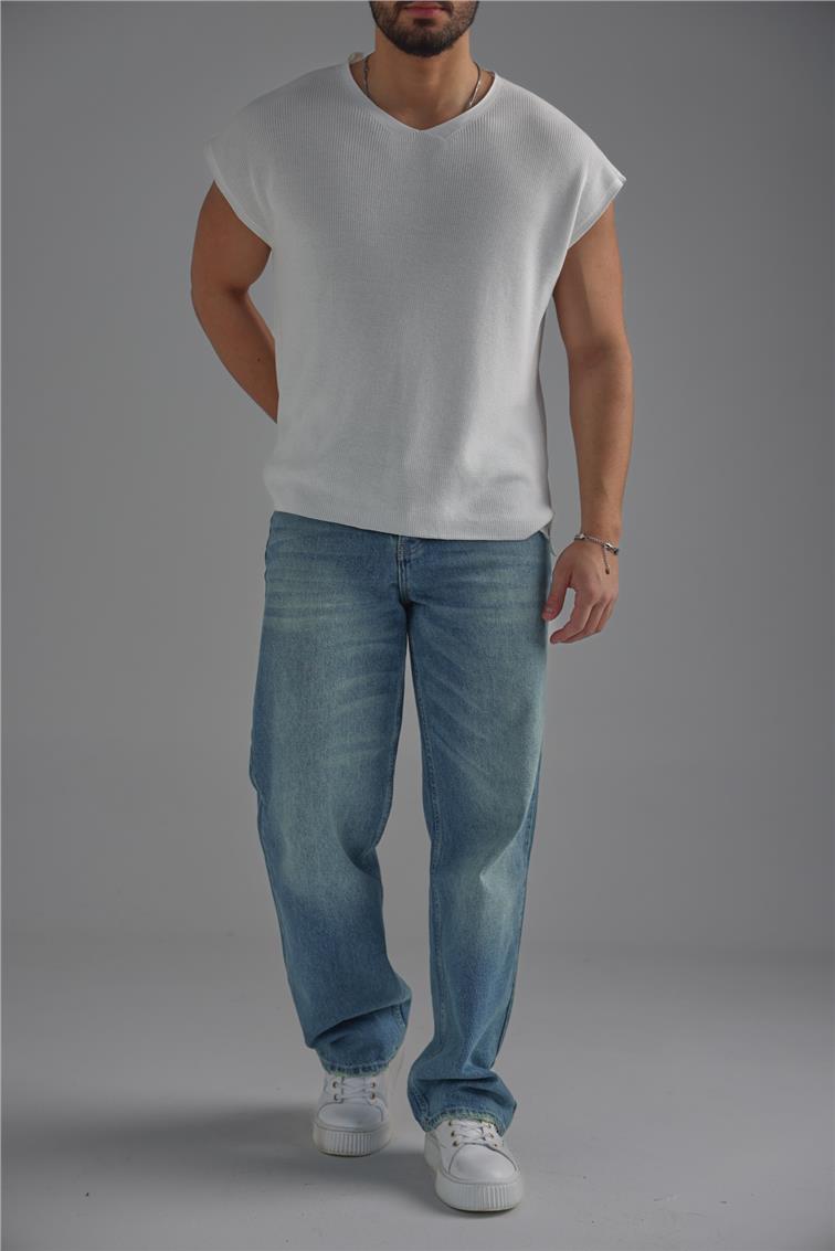 V Yaka Oversize T-Shirt Beyaz
