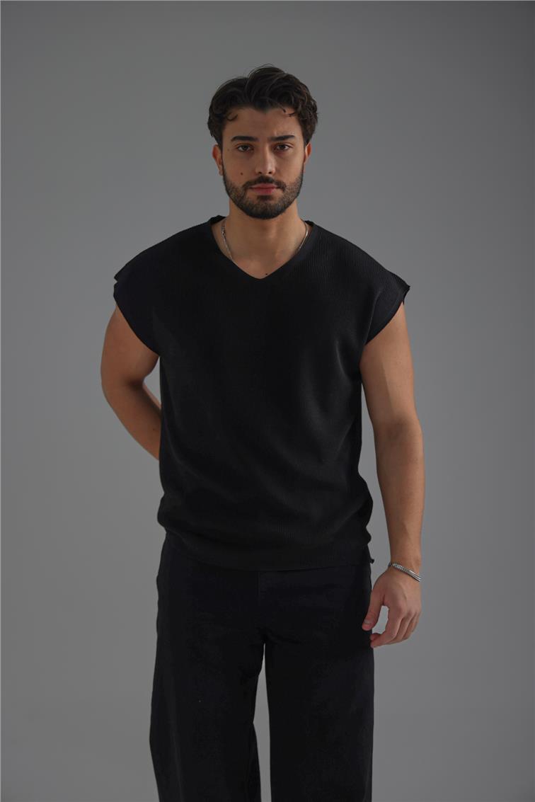 V Yaka Oversize T-Shirt Siyah