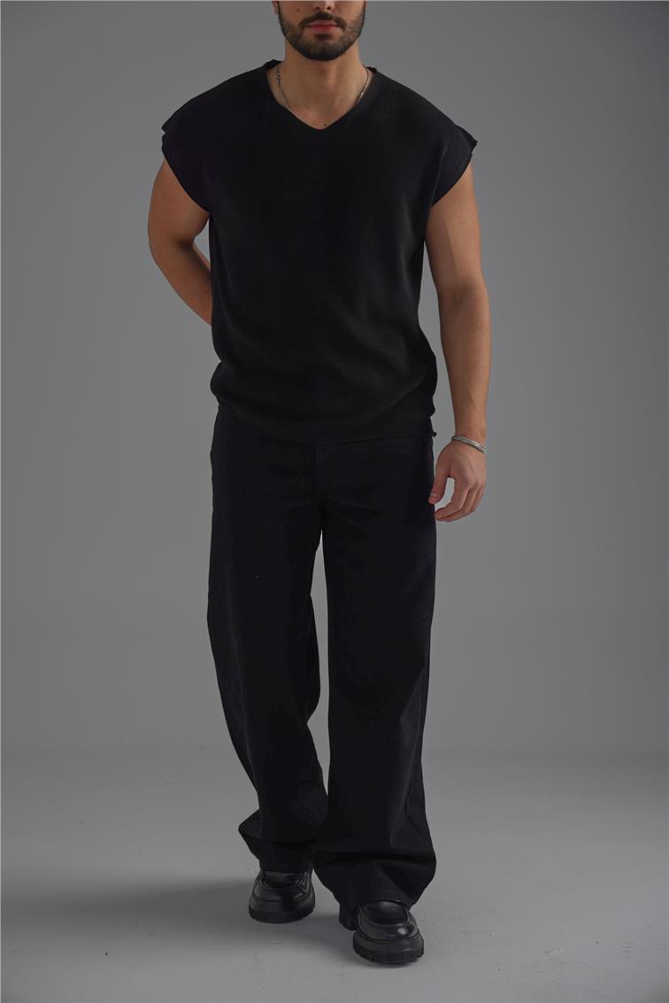 V Yaka Oversize T-Shirt Siyah