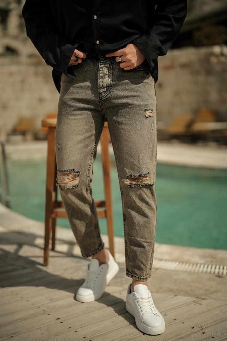 Vintage Yıkmalı Mom Jean Yıkamalı Gri