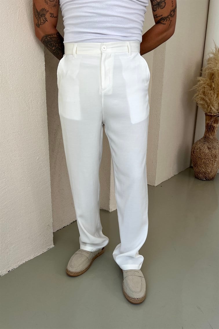 Viskon Baggy Pantolon Beyaz