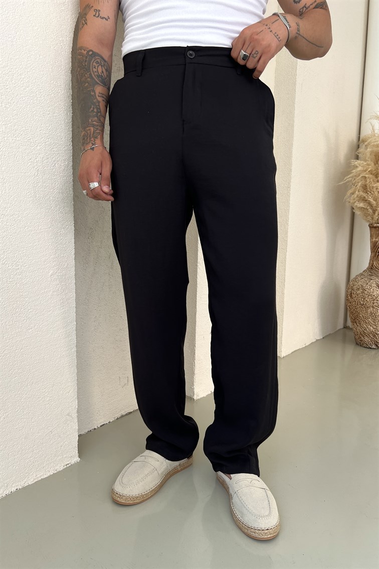 Viskon Baggy Pantolon Siyah