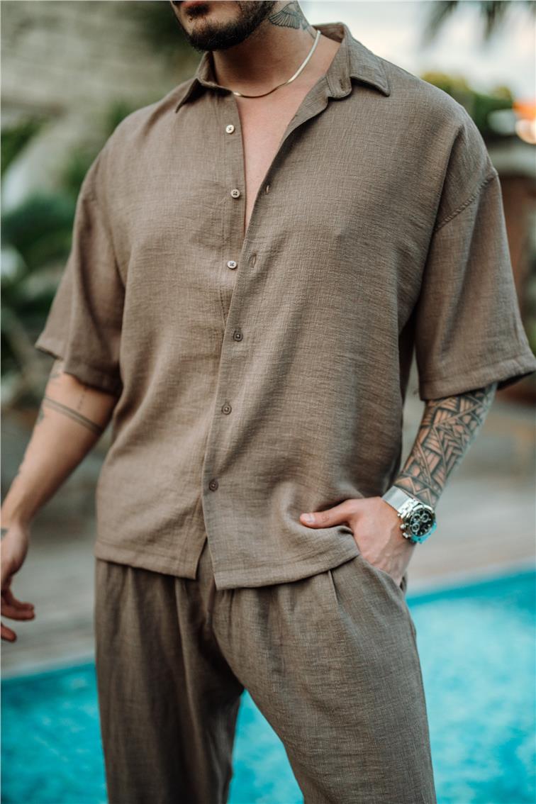 Vual Kumaş Oversize Gömlek Kahve