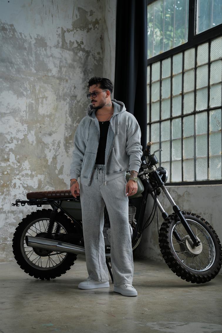 Washed Zipper Yıkamalı Baggy Pant. Yıkamalı Gri
