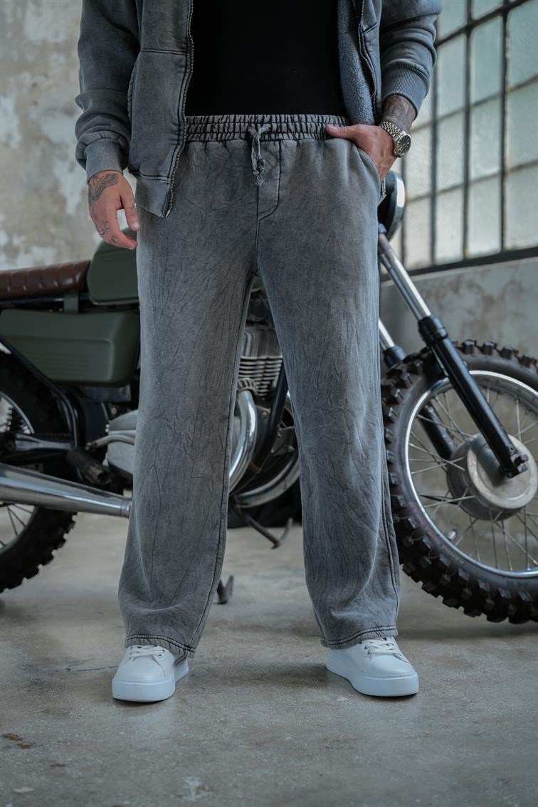 Washed Zipper Yıkamalı Baggy Pant. Yıkamalı Siyah
