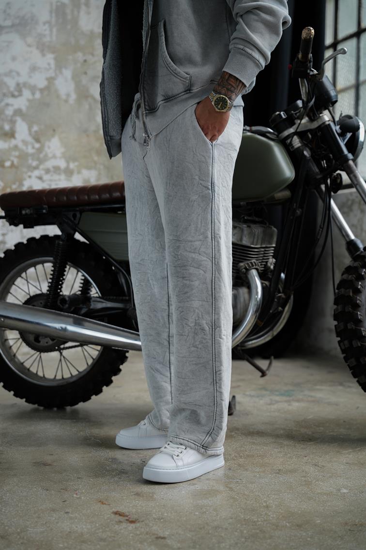Washed Zipper Yıkamalı Baggy Pant. Yıkamalı Gri