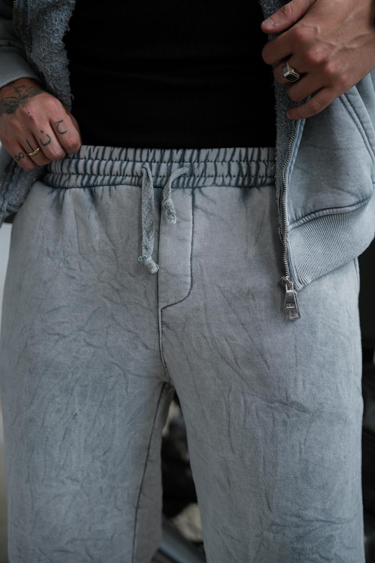 Washed Zipper Yıkamalı Baggy Pant. Yıkamalı Gri
