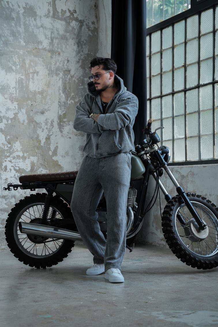 Washed Zipper Yıkamalı Baggy Pant. Yıkamalı Siyah