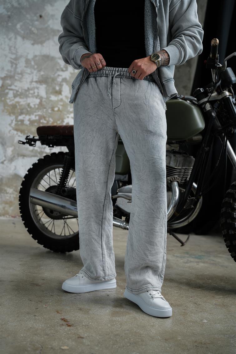 Washed Zipper Yıkamalı Baggy Pant. Yıkamalı Gri