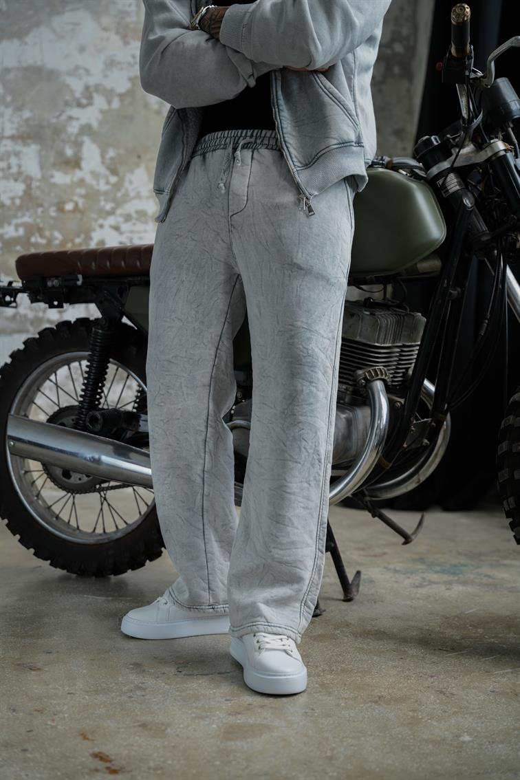 Washed Zipper Yıkamalı Baggy Pant. Yıkamalı Gri