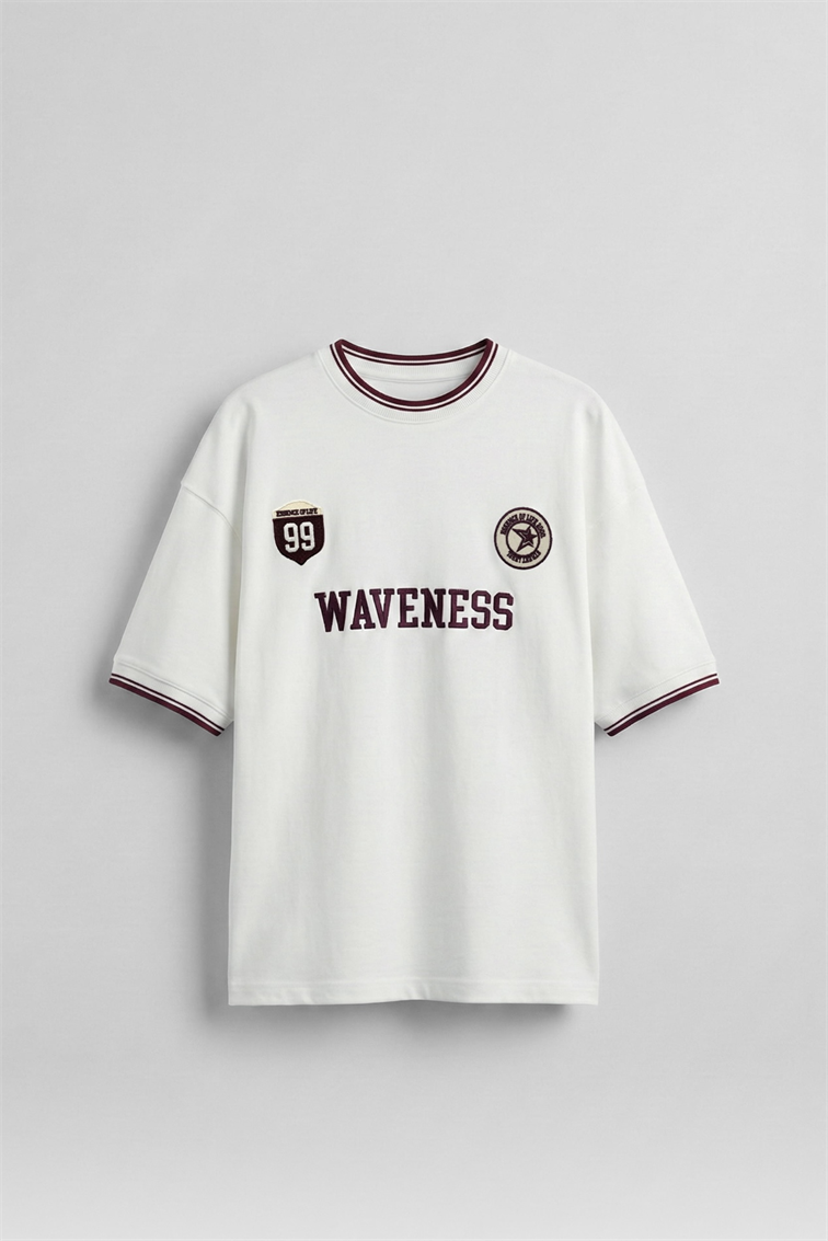 WAVENESS Nakışlı Oversize Tshirt Beyaz