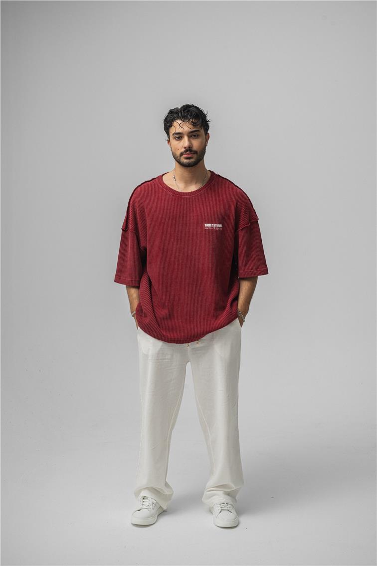 WHERE IS MY HEART Oversize T-Shirt Bordo