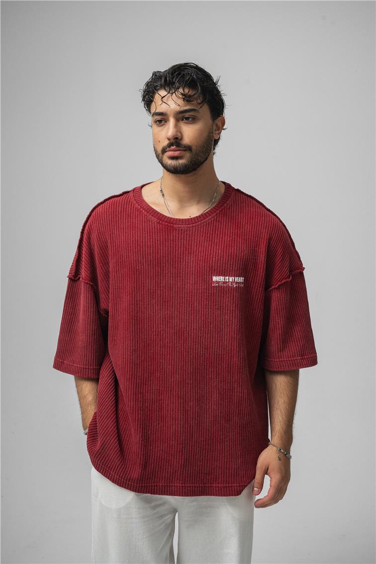 WHERE IS MY HEART Oversize T-Shirt Bordo