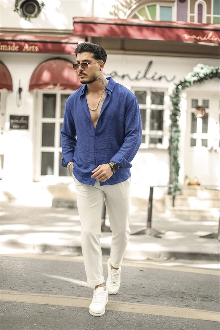 Yaka Düğmeli Basic Regular Fit Gömlek Lacivert