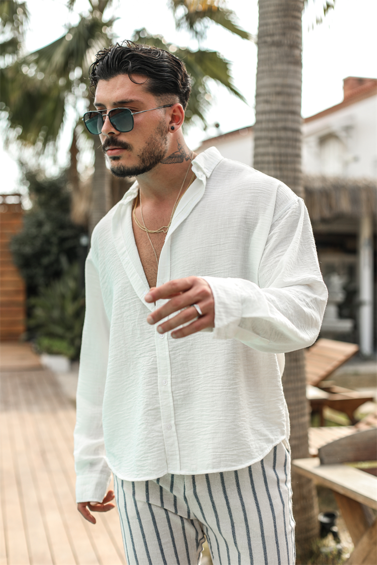 Yaka Düğmeli Basic Regular Fit Gömlek Beyaz