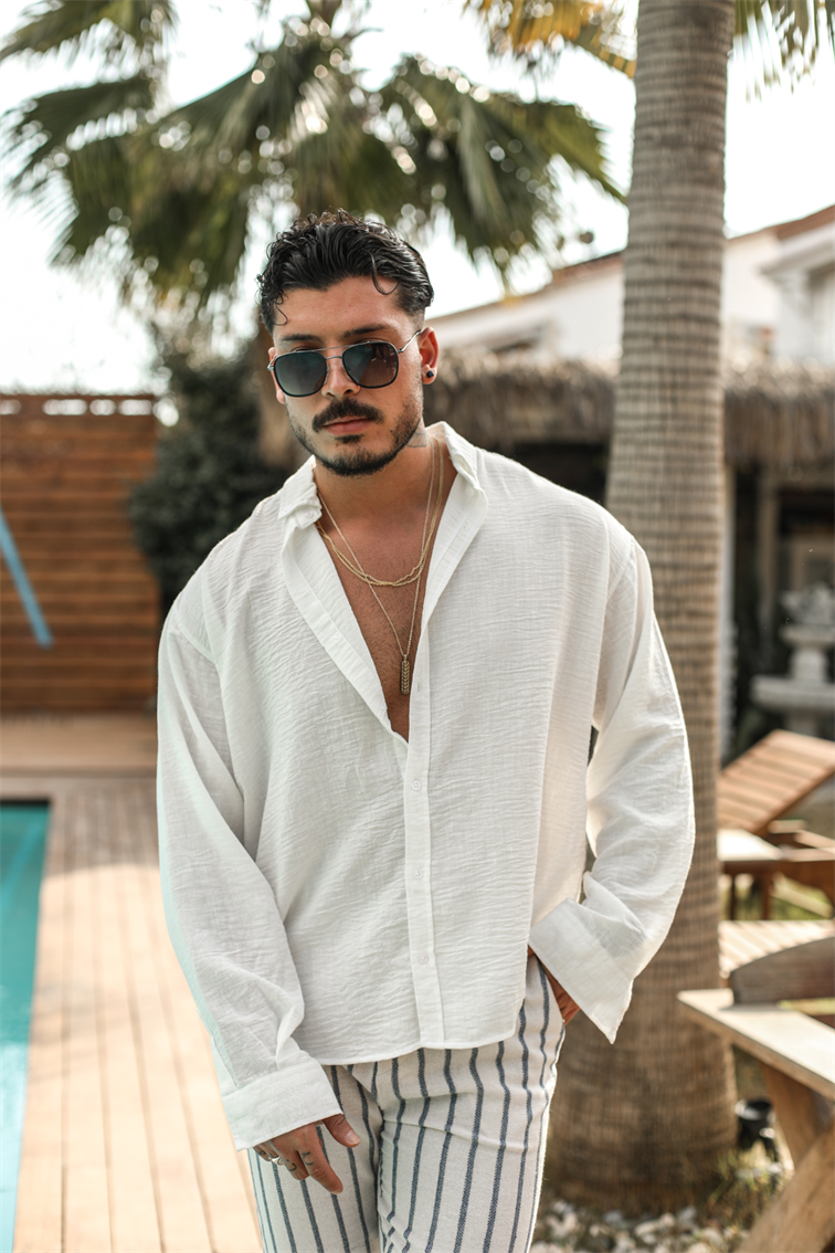 Yaka Düğmeli Basic Regular Fit Gömlek Beyaz