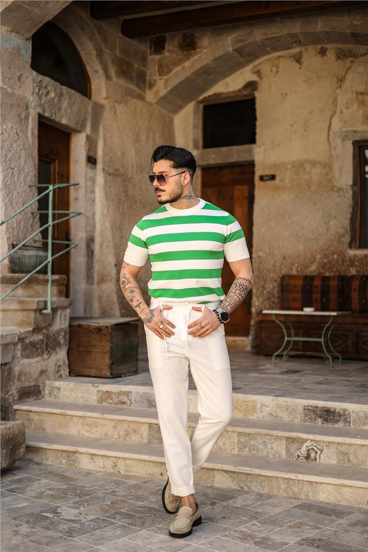Yan Çizgili Slim Fit T-Shirt Yeşil