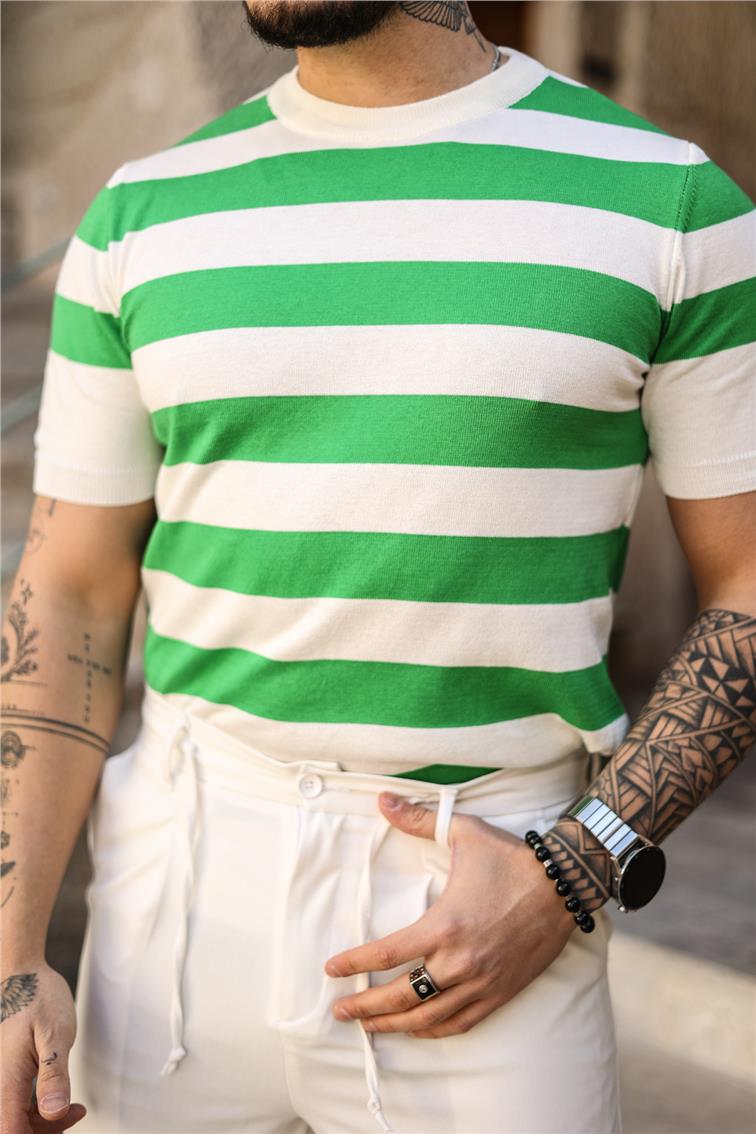 Yan Çizgili Slim Fit T-Shirt Yeşil