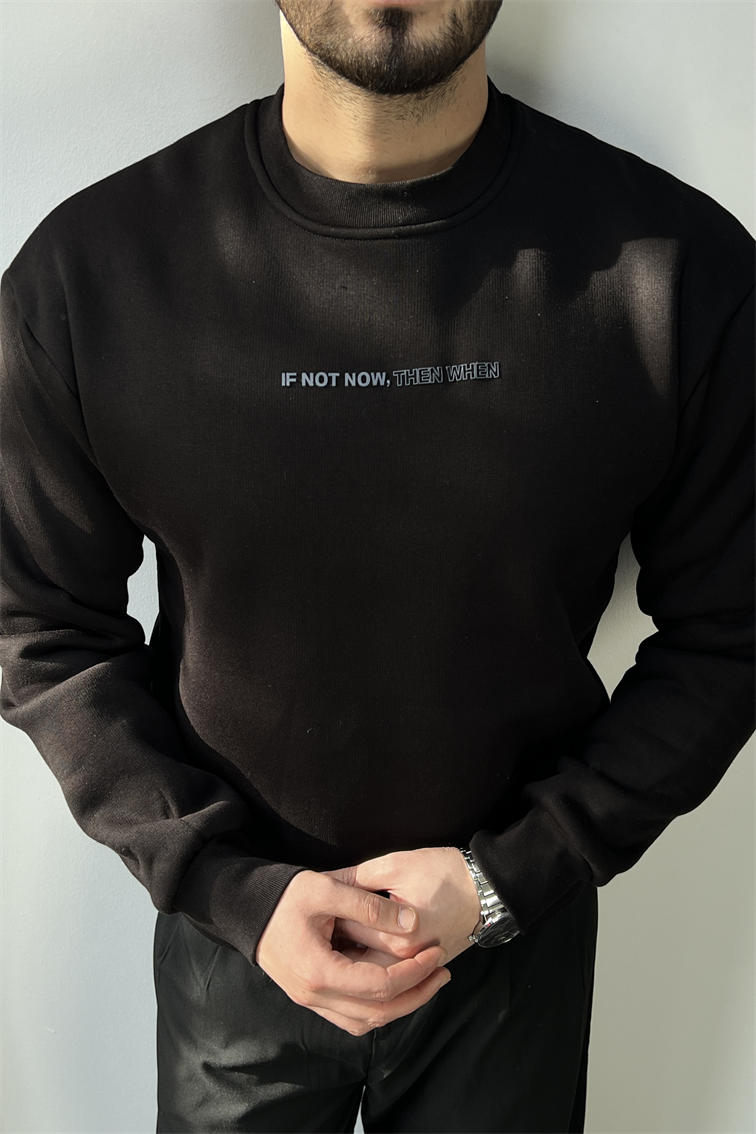Yazı Detay Basic Sweatshirt Siyah