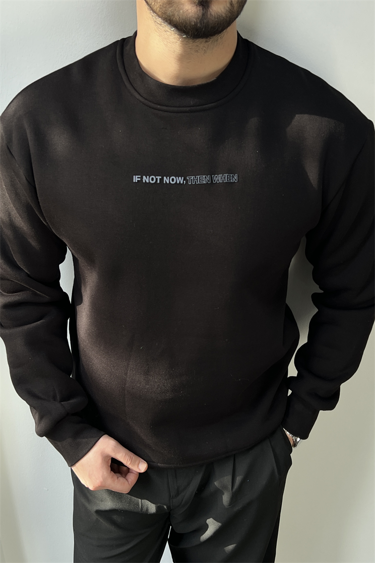 Yazı Detay Basic Sweatshirt Siyah