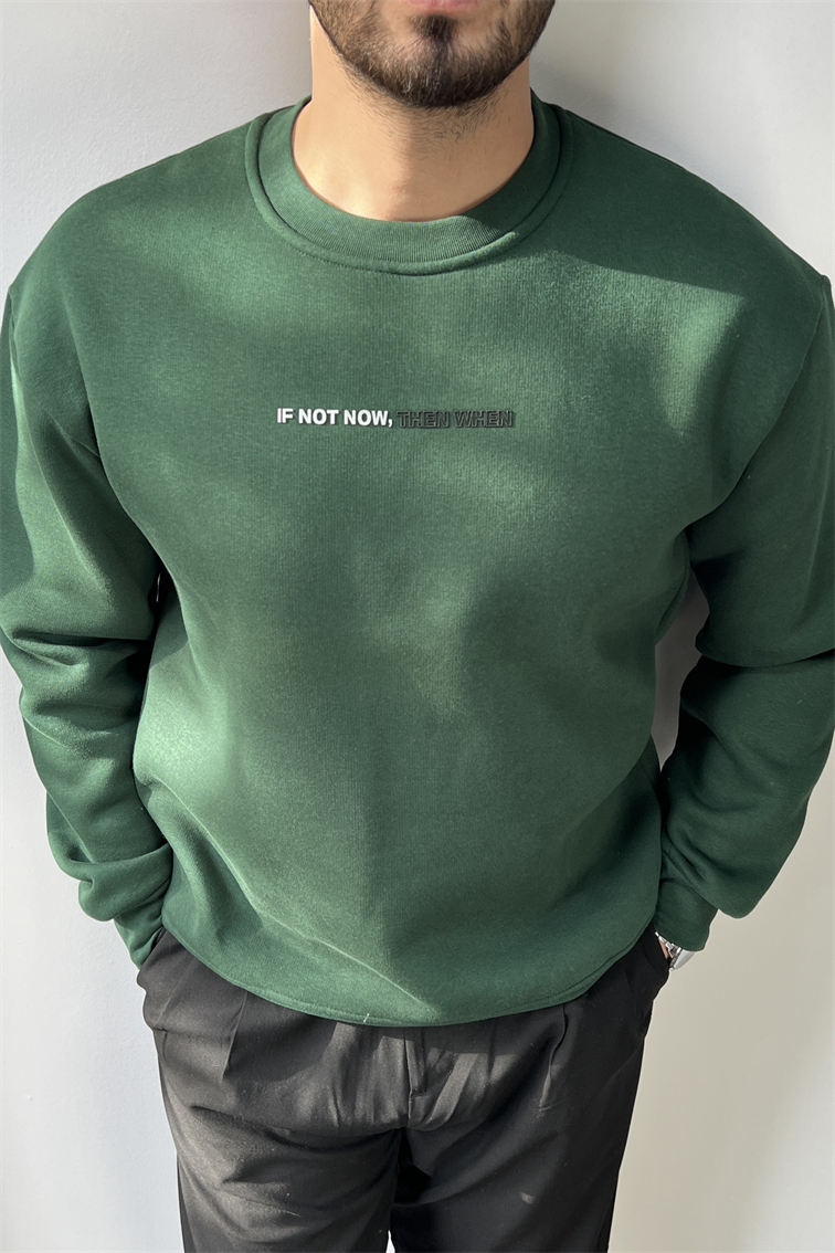 Yazı Detay Basic Sweatshirt Yeşil