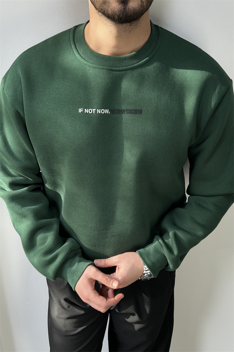 Yazı Detay Basic Sweatshirt Yeşil
