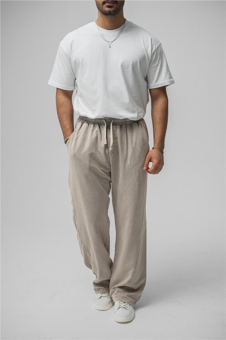 Yıkamalı Baggy Eşofman Yıkamalı Bej