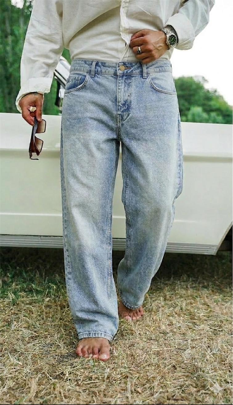 Yıkamalı Baggy Jean Pantolon Buz Mavi