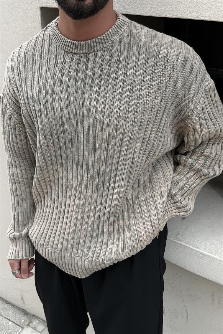 Yıkamalı Bol Dolgun Kazak Krem