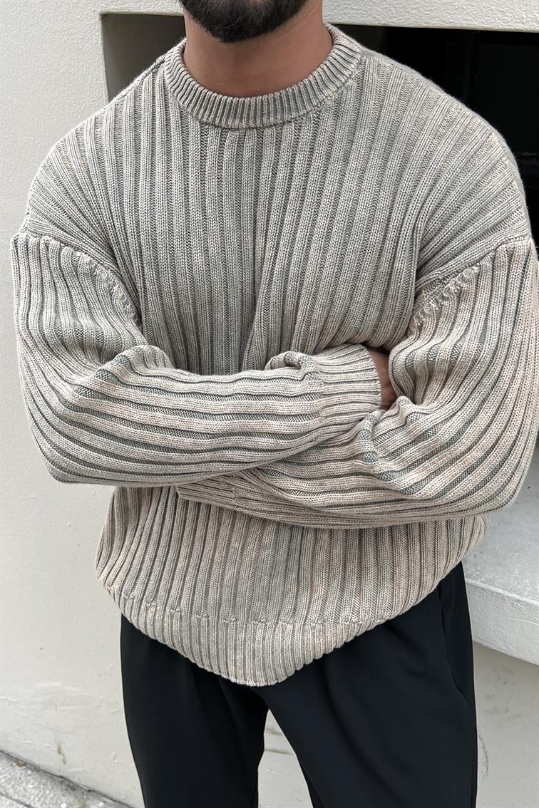 Yıkamalı Bol Dolgun Kazak Krem