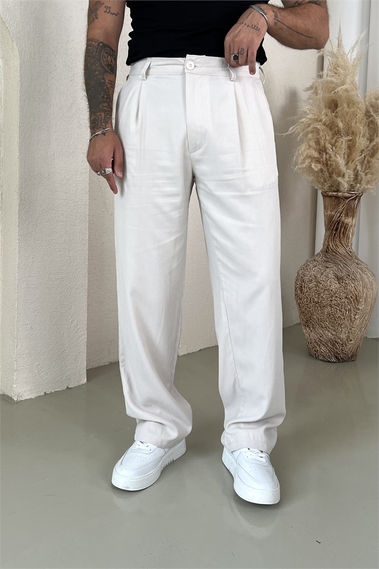 Yıkamalı Modal Baggy Pantolon Krem