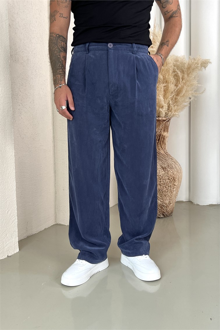 Yıkamalı Modal Baggy Pantolon Lacivert