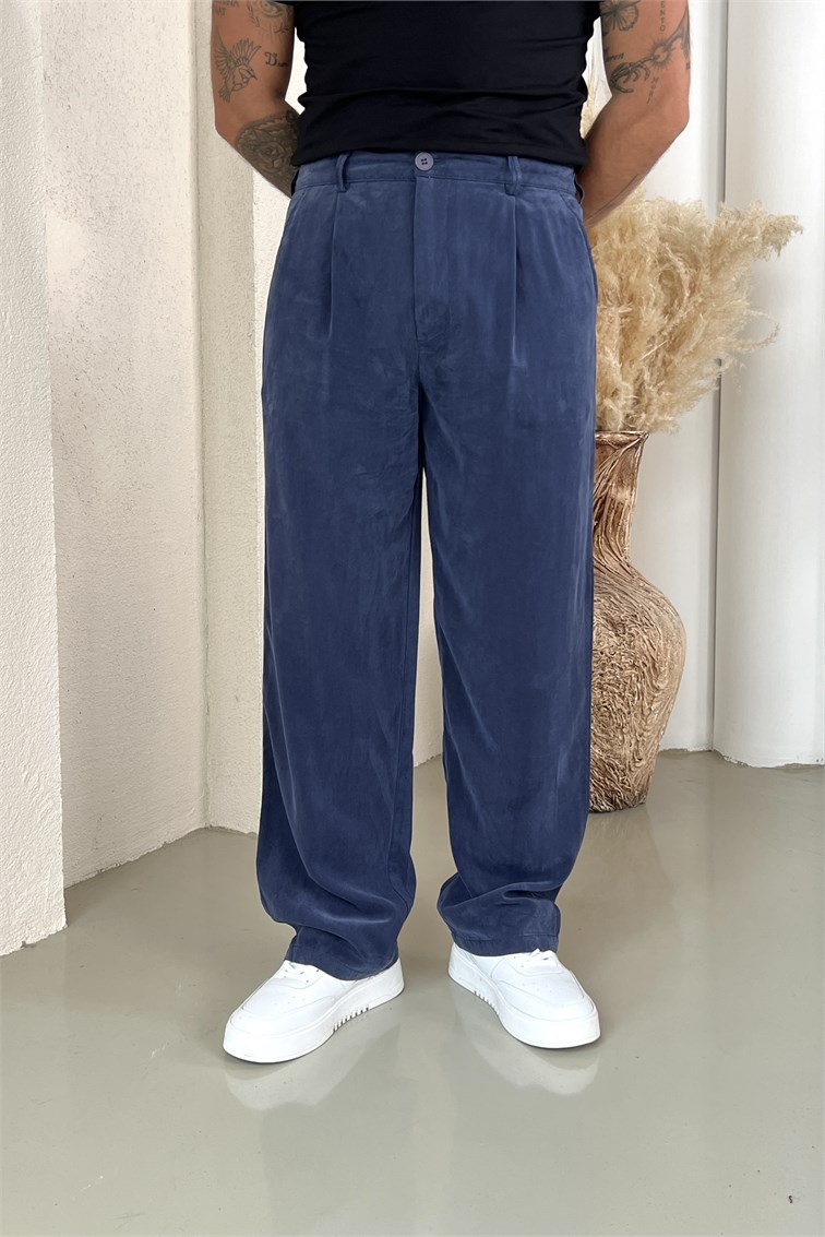 Yıkamalı Modal Baggy Pantolon Lacivert