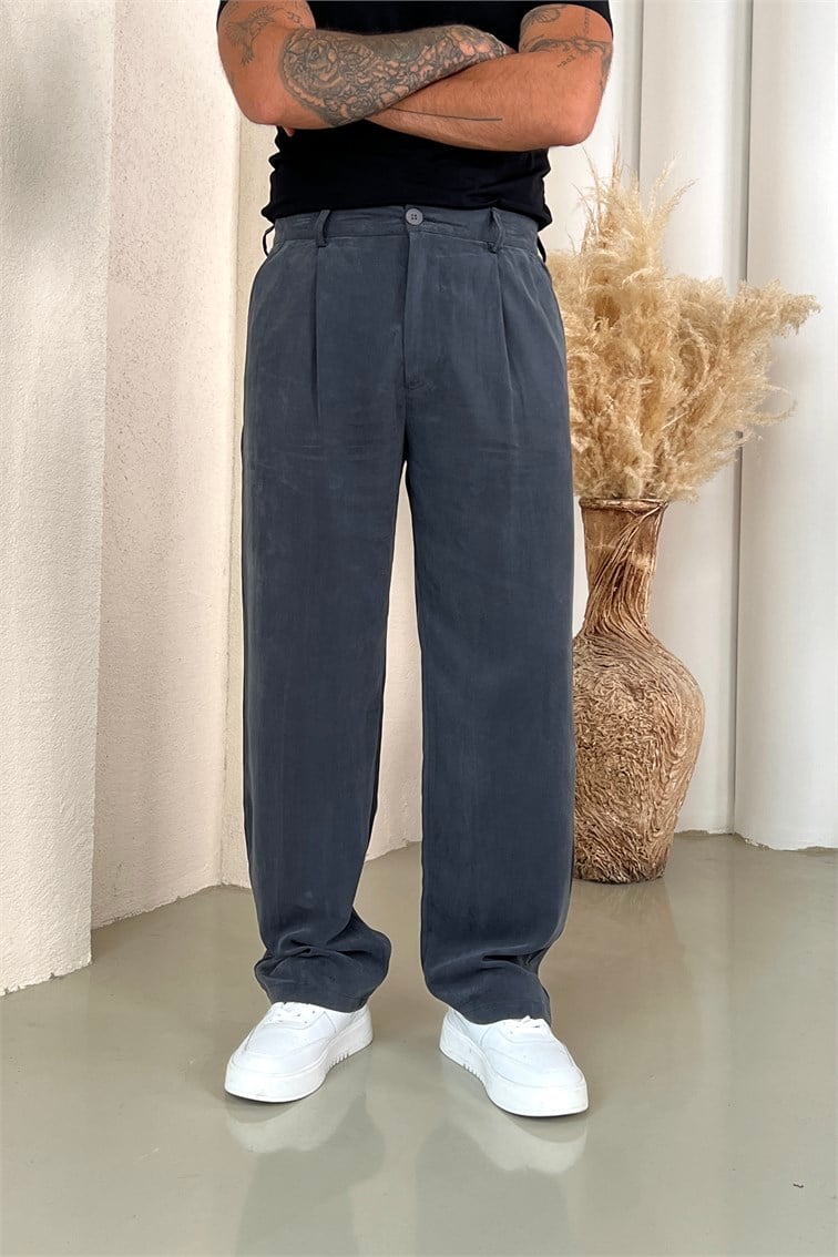 Yıkamalı Modal Baggy Pantolon Siyah