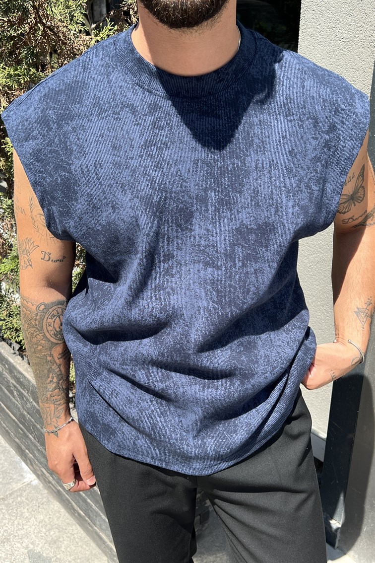 Yıkamalı Oversize Atlet Lacivert