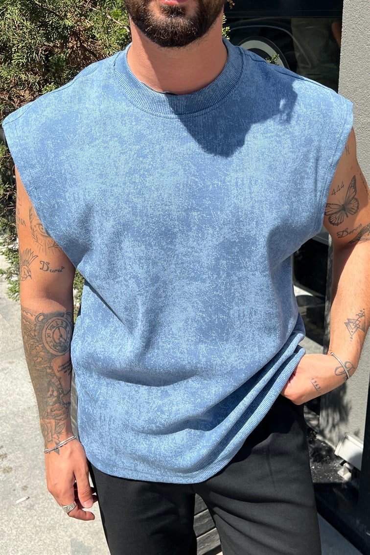 Yıkamalı Oversize Atlet Mavi