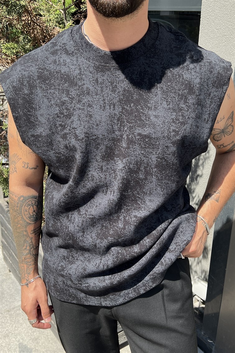 Yıkamalı Oversize Atlet Siyah