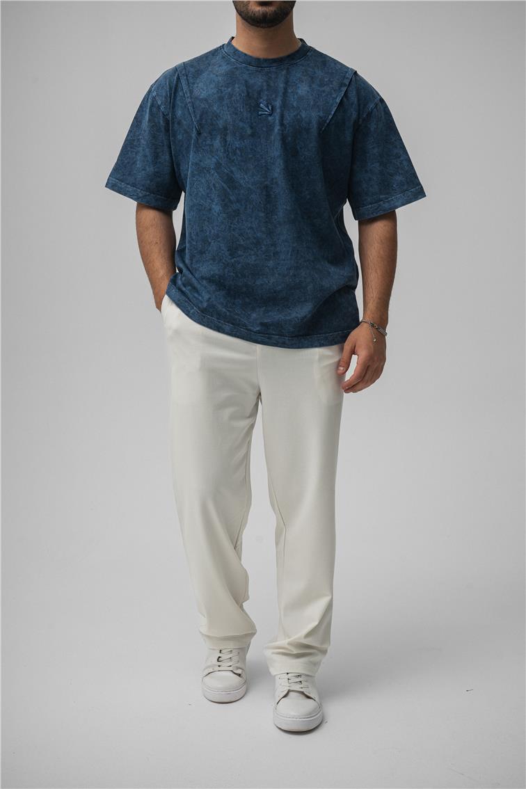 Yıkamalı Oversize T-Shirt Yıkamalı Mavi