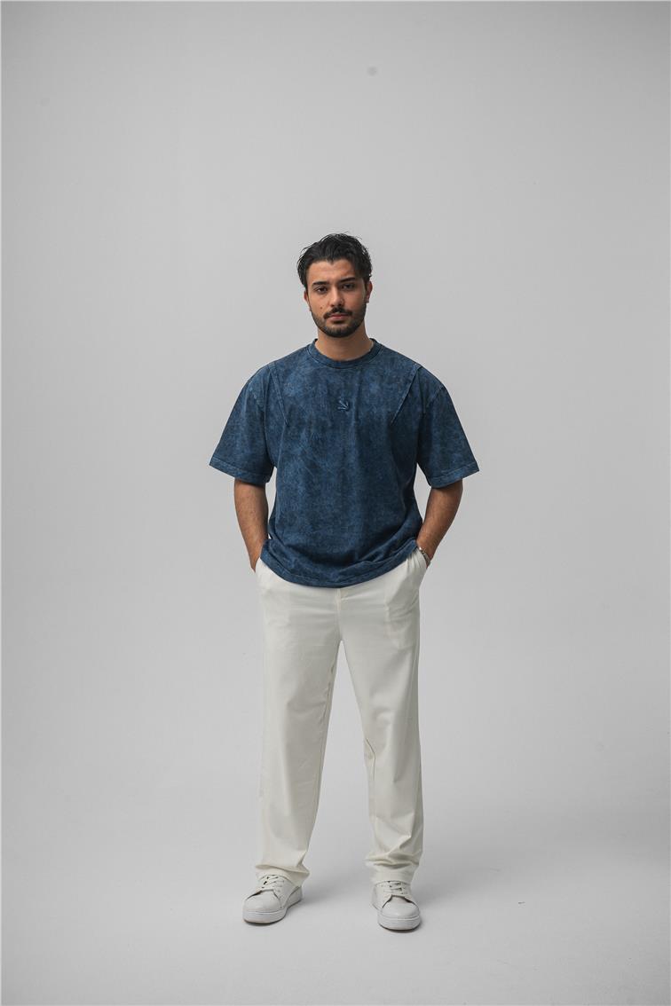 Yıkamalı Oversize T-Shirt Yıkamalı Mavi